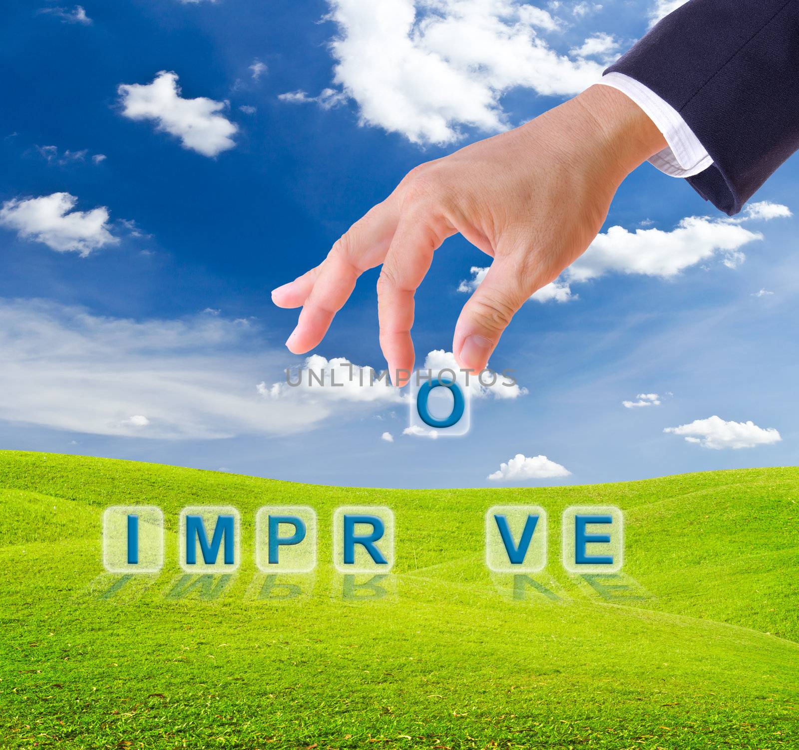 business man hand made improve word buttons by tungphoto