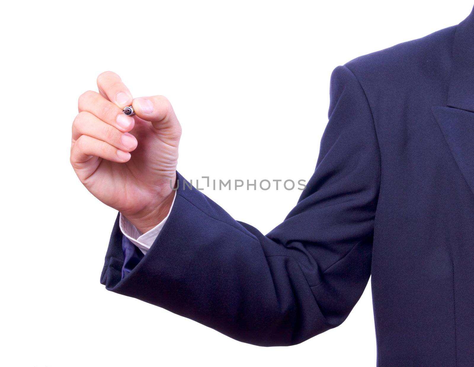 business man hand holding pen isolated