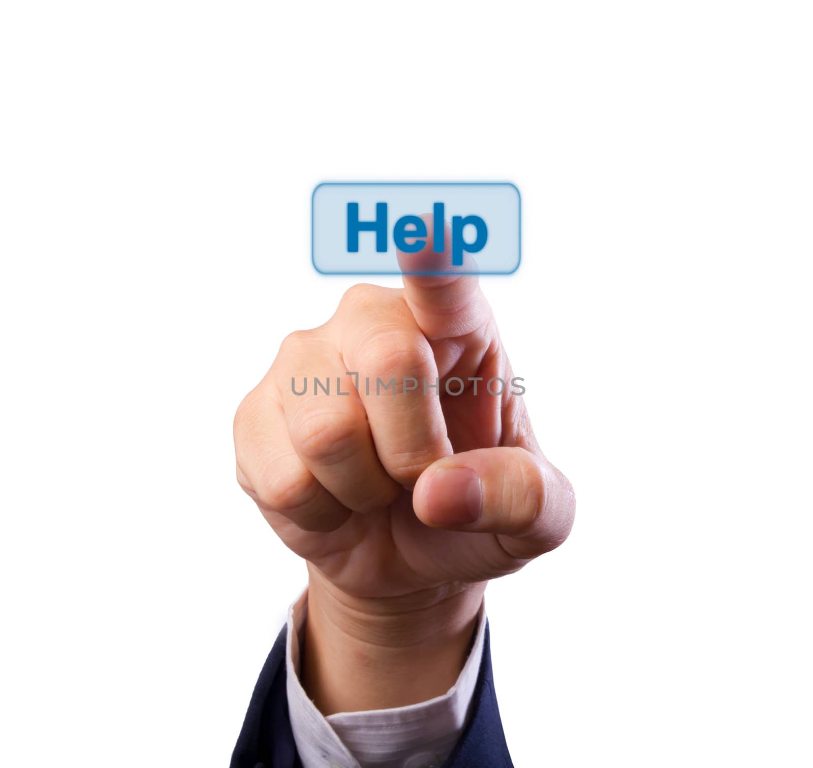 business man hand pushing help button isolated by tungphoto
