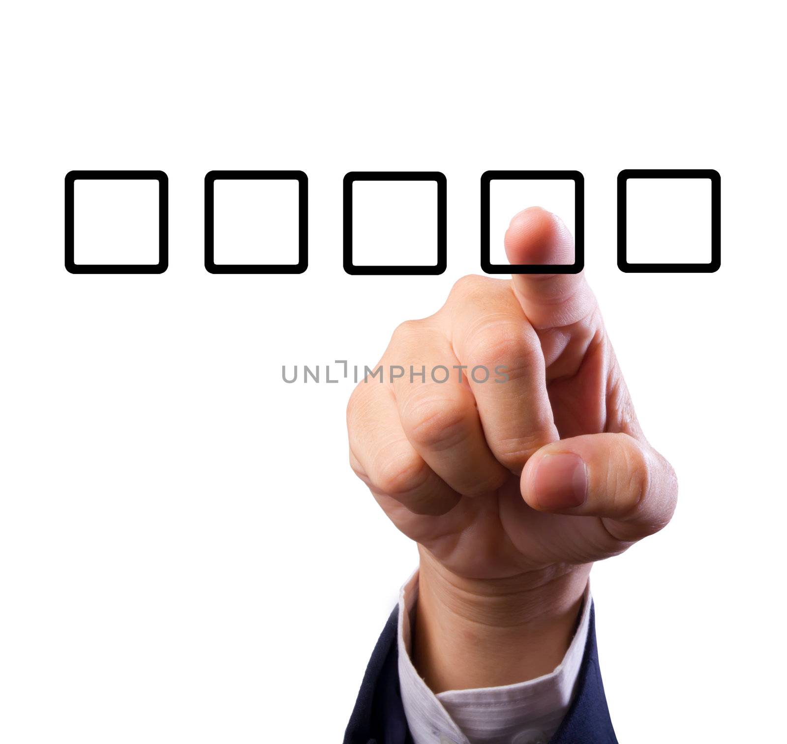 Business man hand choose check box isolated