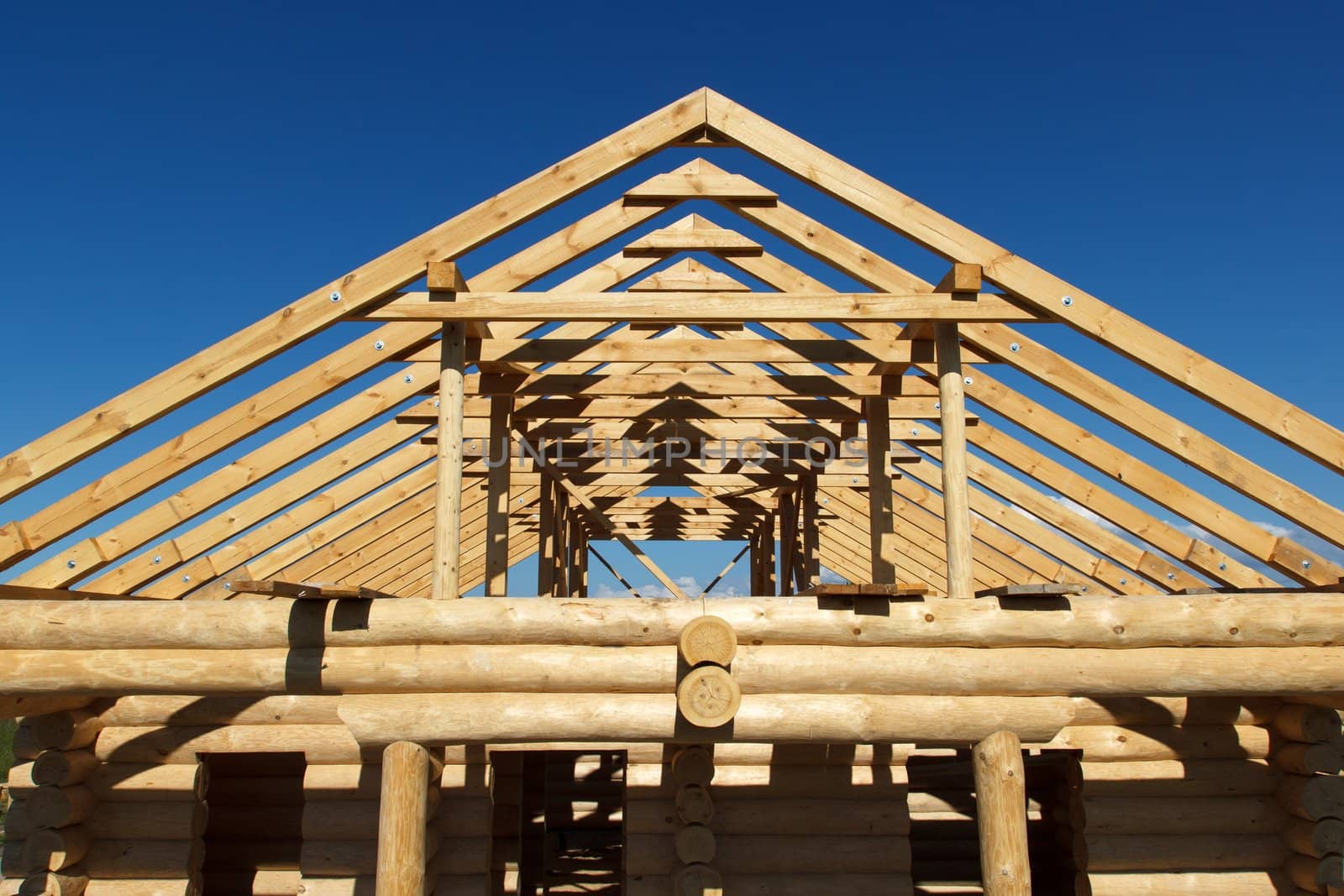 Structure of a wooden house under construction