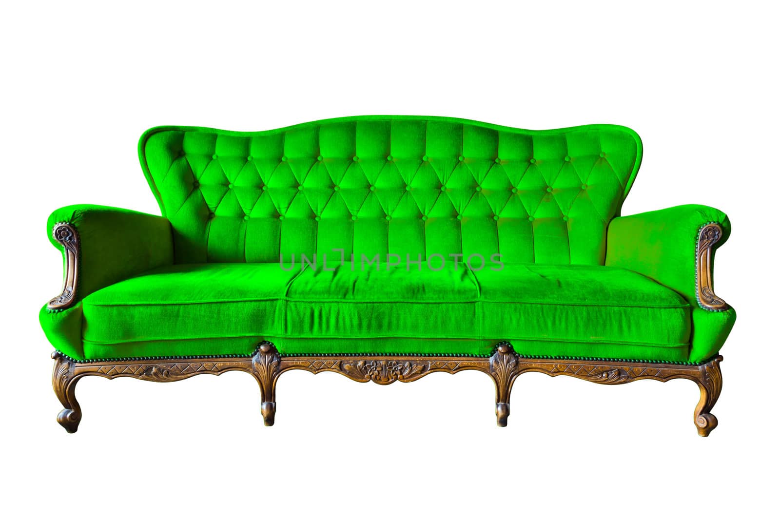 vintage green luxury armchair isolated with clipping path
