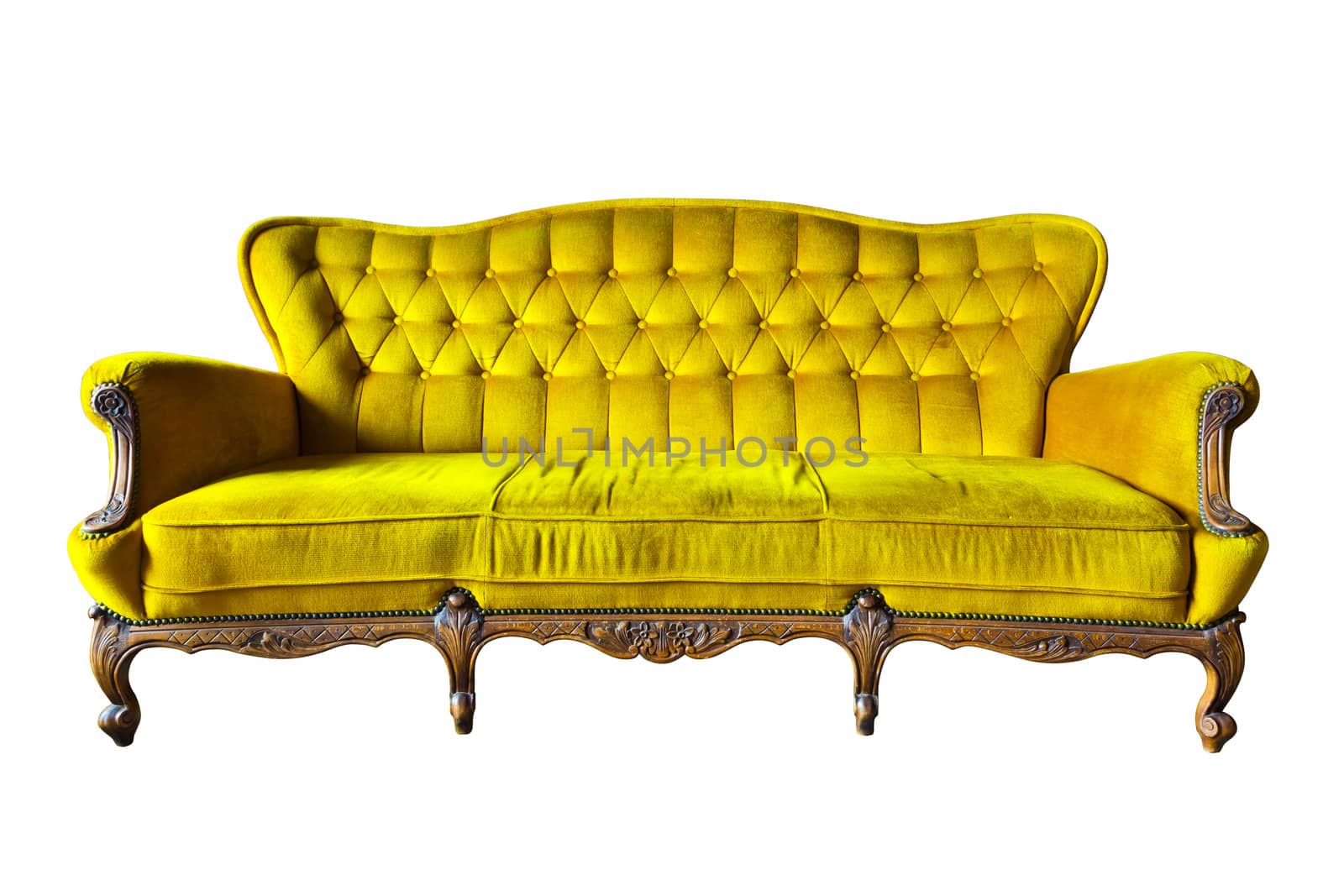 vintage yellow luxury armchair isolated with clipping path

