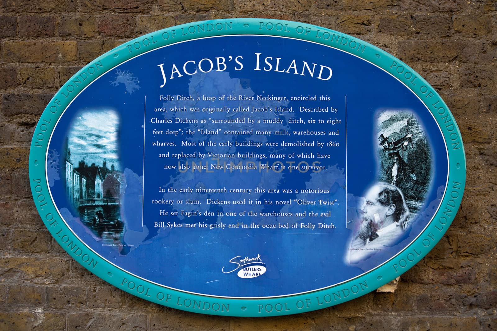 Plaque marking the location of Jacob's Island by chrisdorney