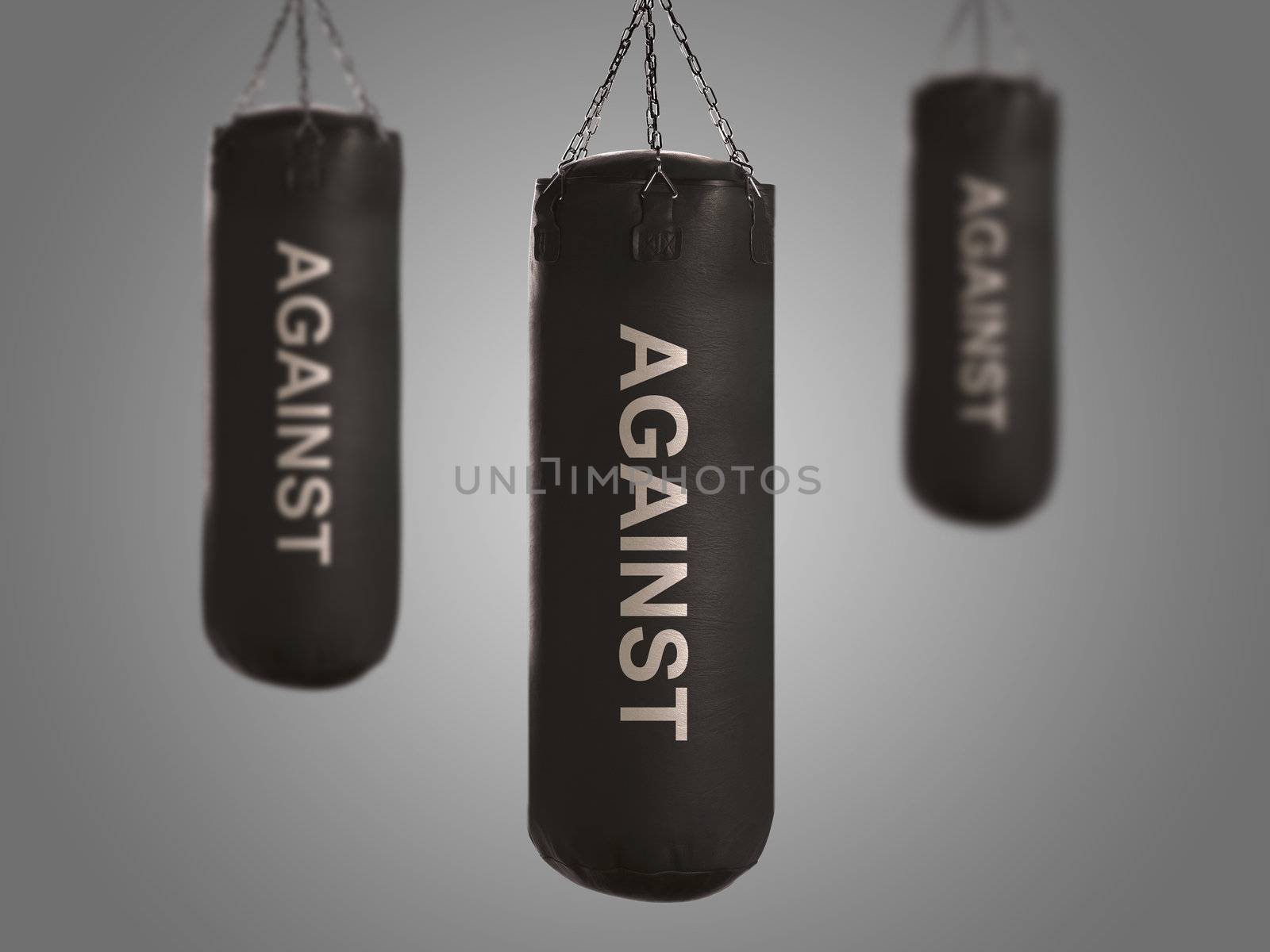boxing punch bag on gray background