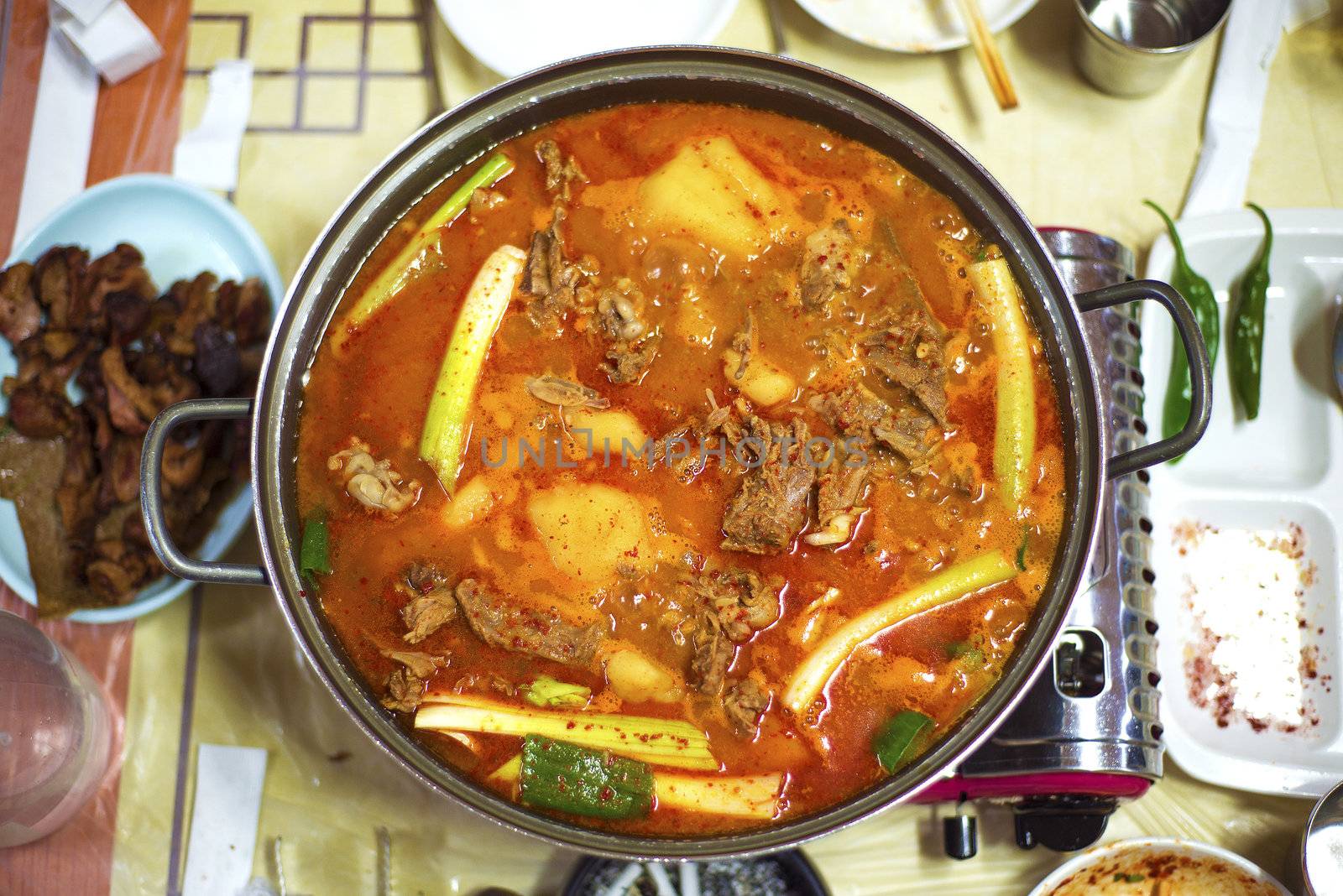 Korean kimchi duck stew in seoul restaurant