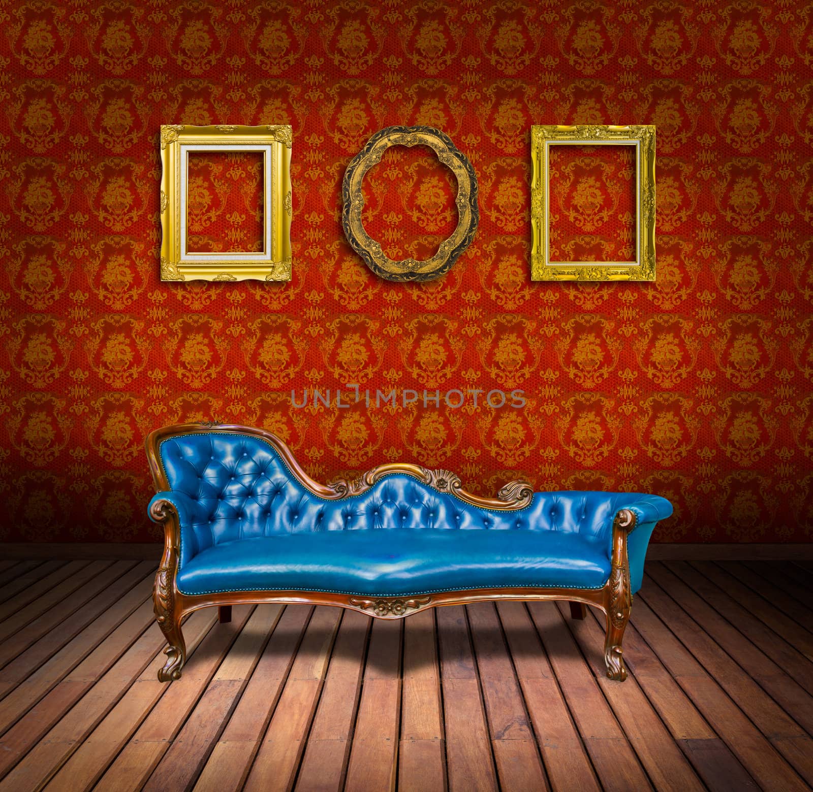 vintage luxury armchair and frame in  room by tungphoto