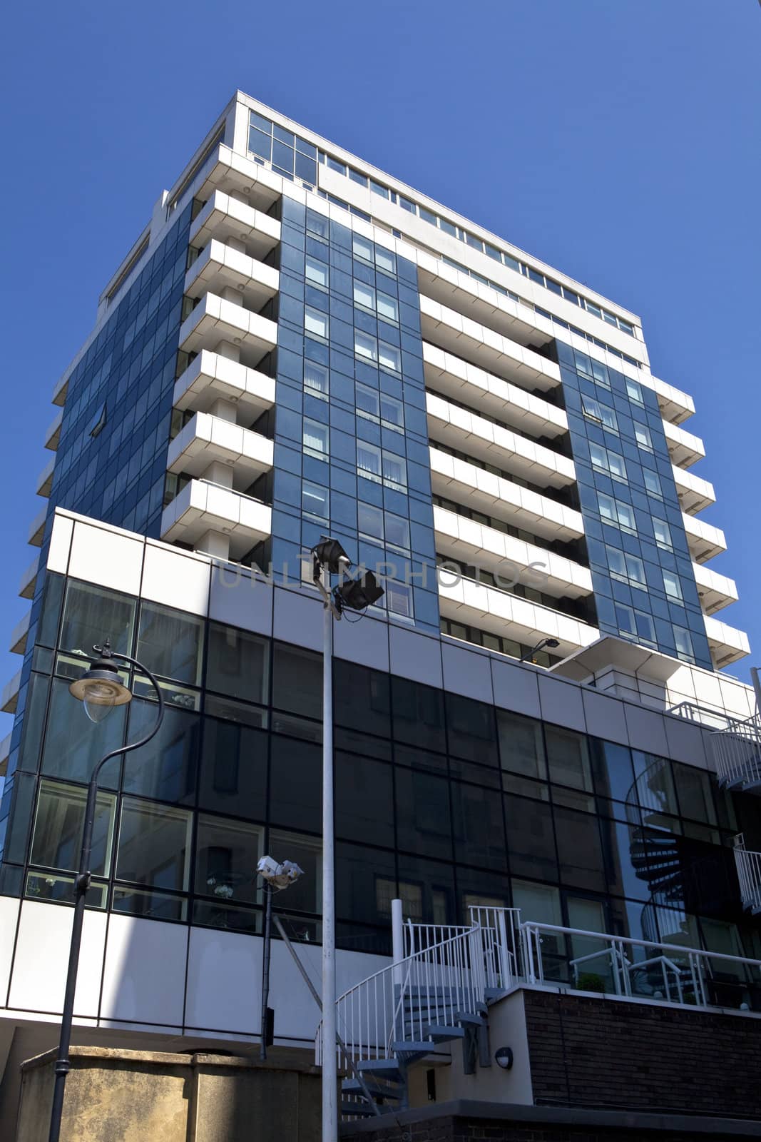 Looking up at Peninsula Heights in London.