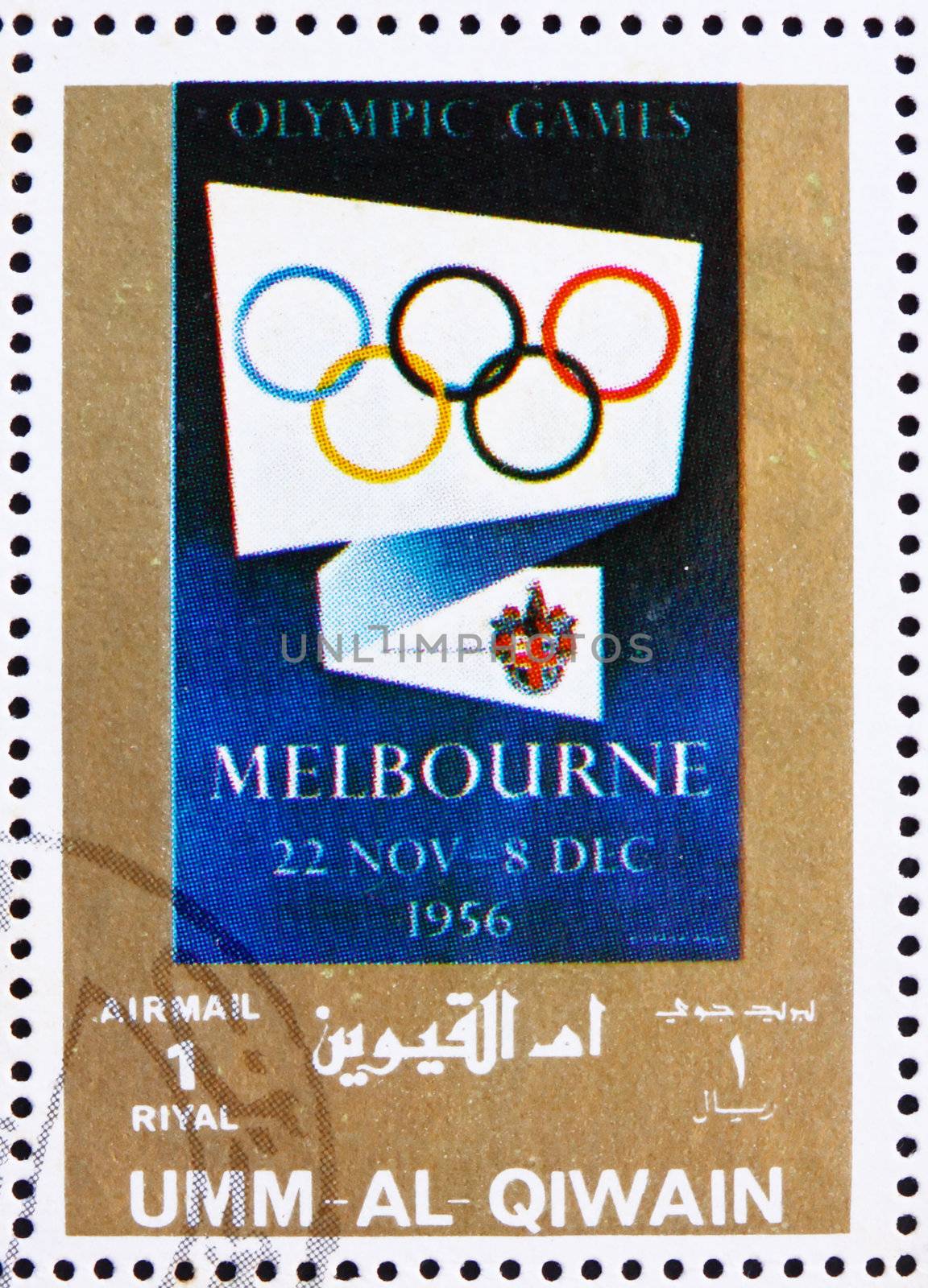UMM AL-QUWAIN - CIRCA 1972: a stamp printed in the Umm al-Quwain shows Melbourne 1956, Australia, Olympic Games of the past, circa 1972