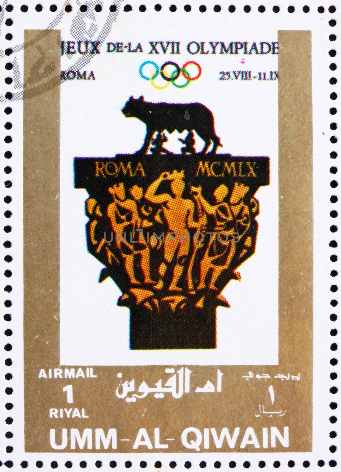 UMM AL-QUWAIN - CIRCA 1972: a stamp printed in the Umm al-Quwain shows Rome 1960, Italy, Olympic Games of the past, circa 1972