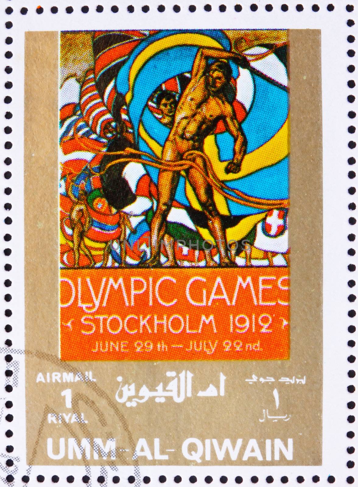 UMM AL-QUWAIN - CIRCA 1972: a stamp printed in the Umm al-Quwain shows Stockholm 1912, Sweden, Olympic Games of the past, circa 1972