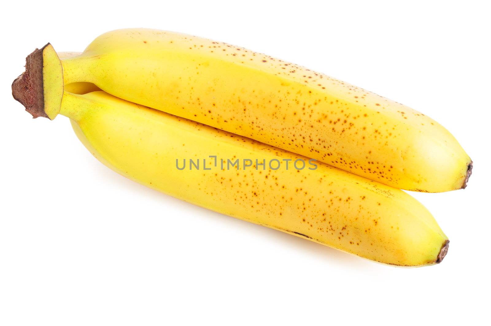 Bunch of yellow mature bananas on a white background