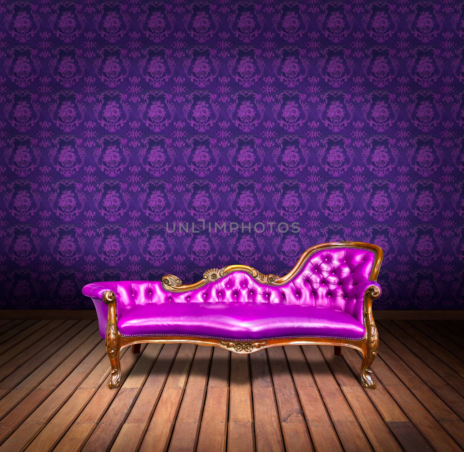 vintage luxury armchair and in purple wallpaper room by tungphoto