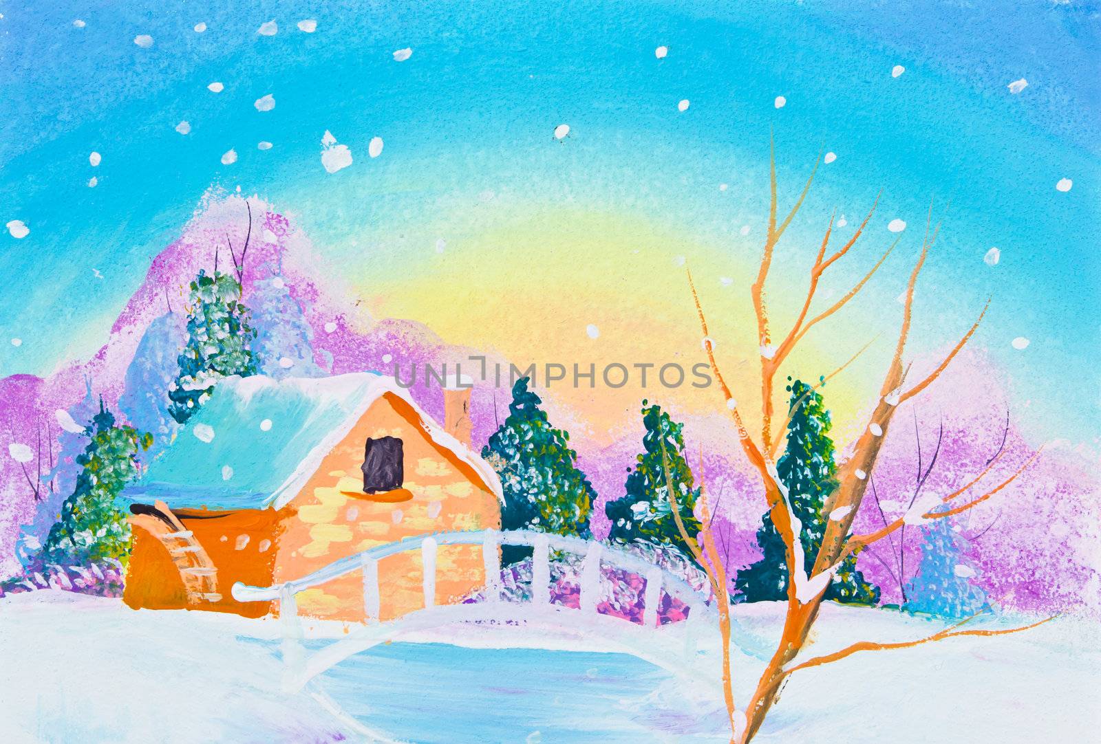 drawing of house and snow