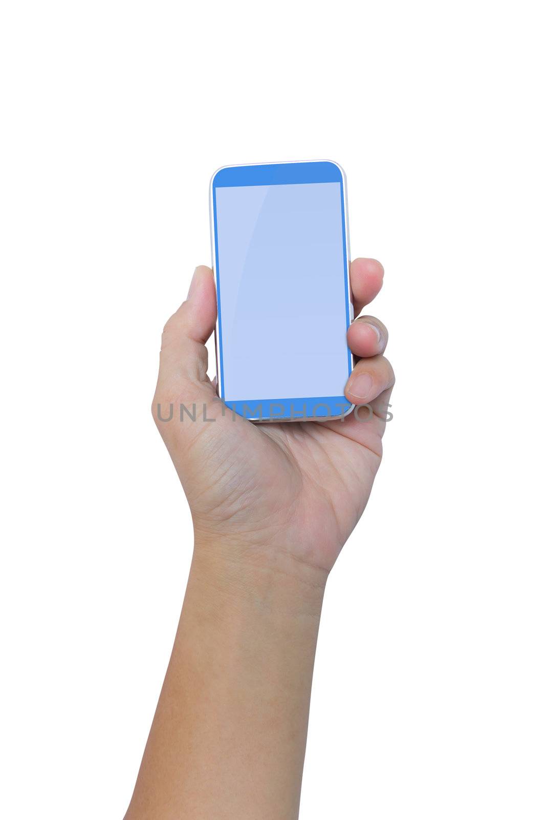 hand holding smartphone isolated with clipping path