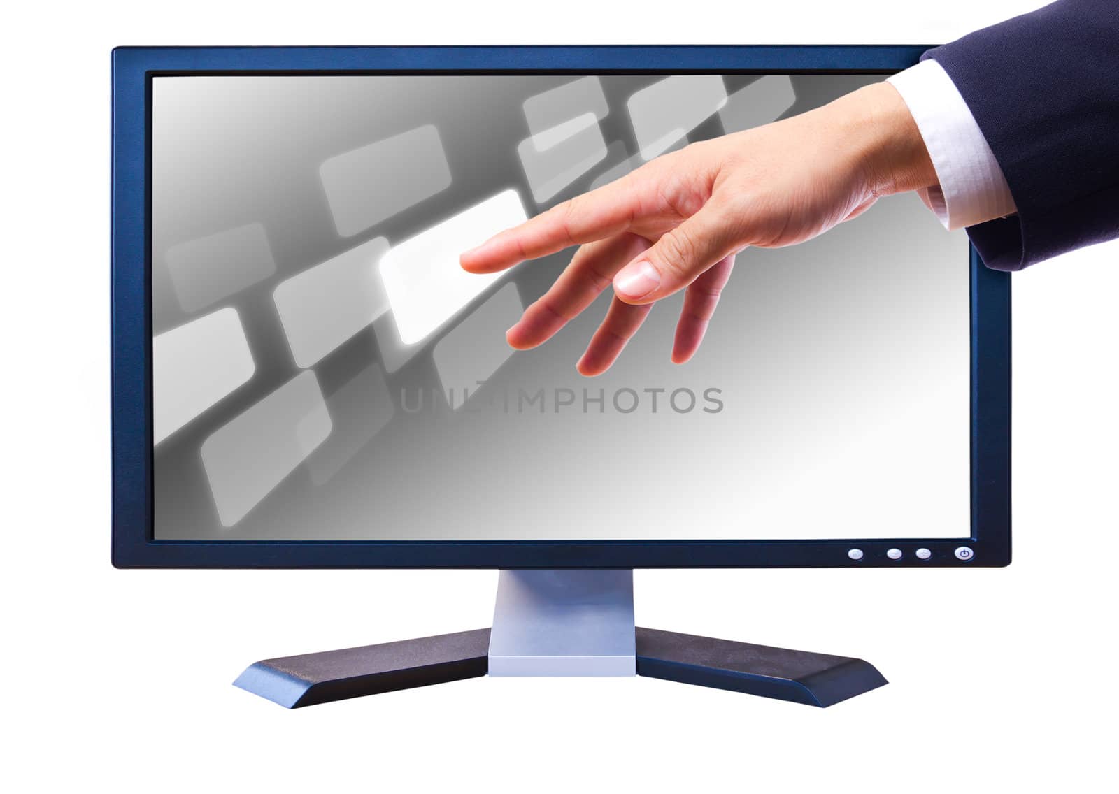 hand touching button  on LCD screen by tungphoto