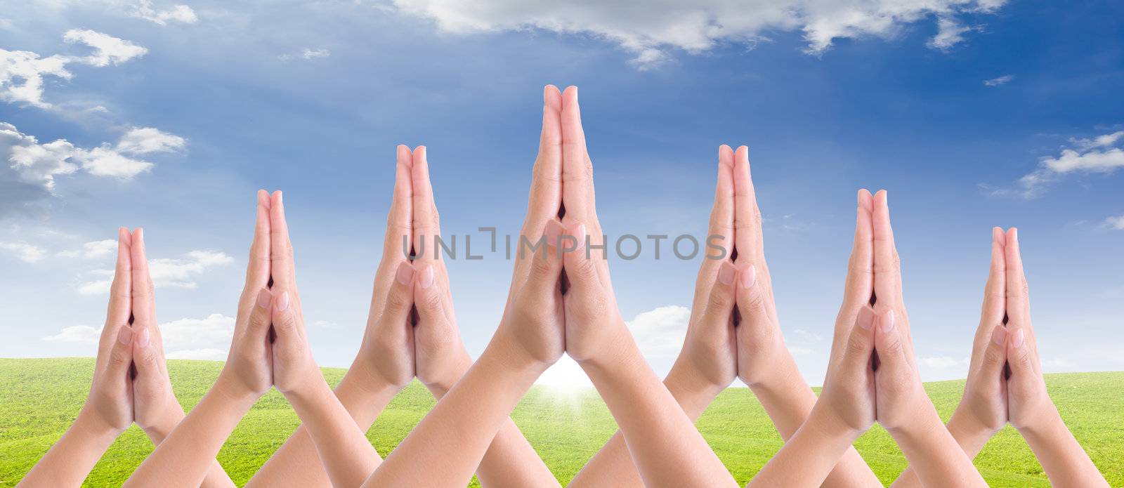 put hands together in salute by tungphoto