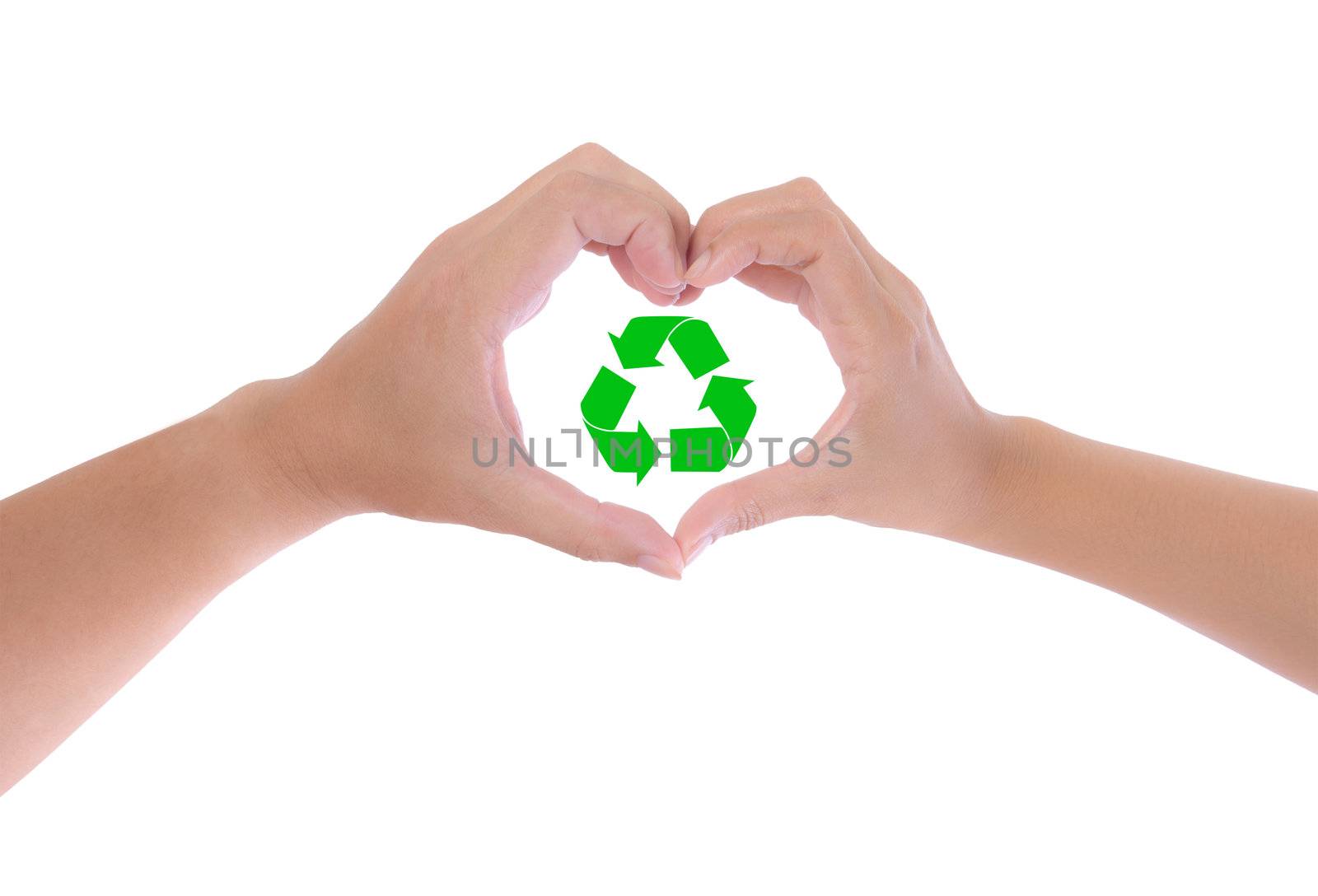 recycle sign in hand heart by tungphoto