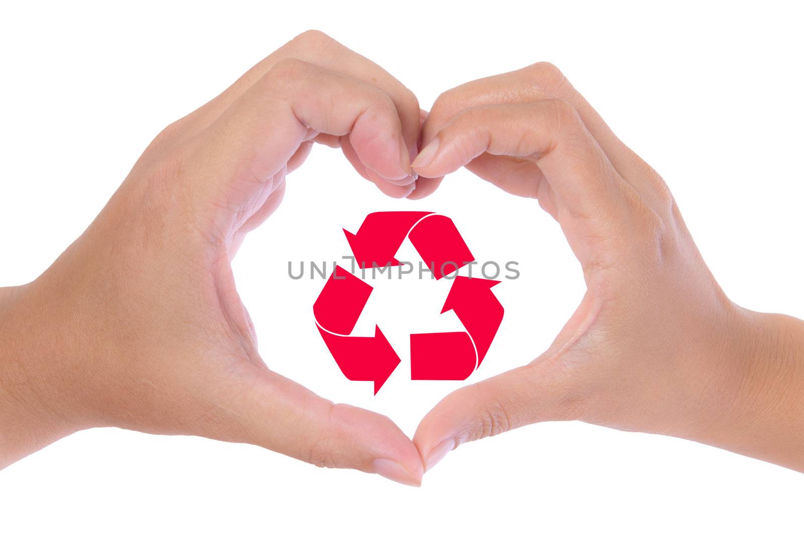 recycle sign in hand heart