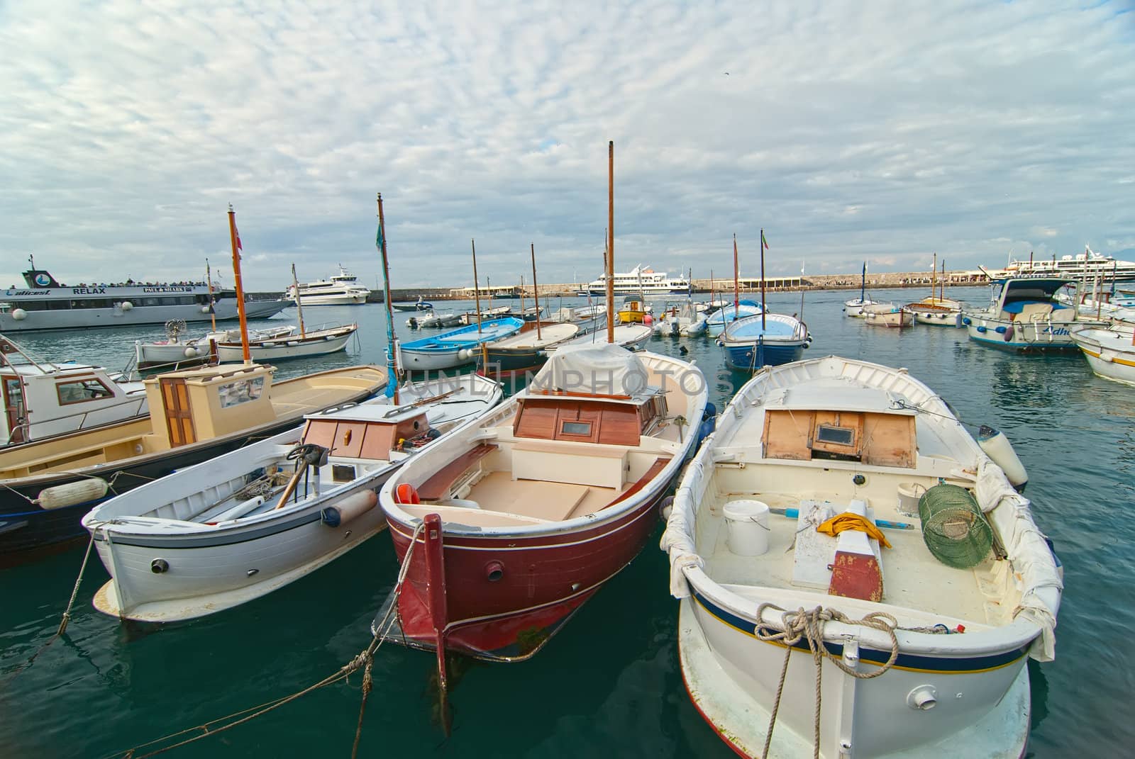 Fishing boats in port on the island of Capri.