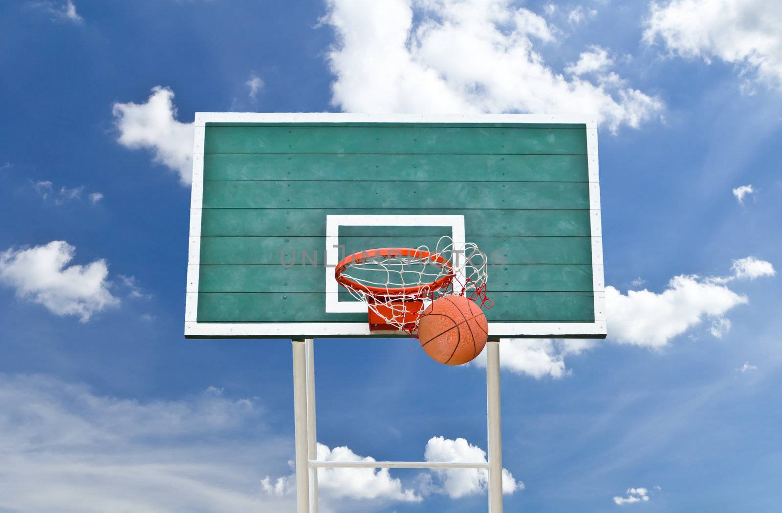 basketball hoop against blue sky by tungphoto