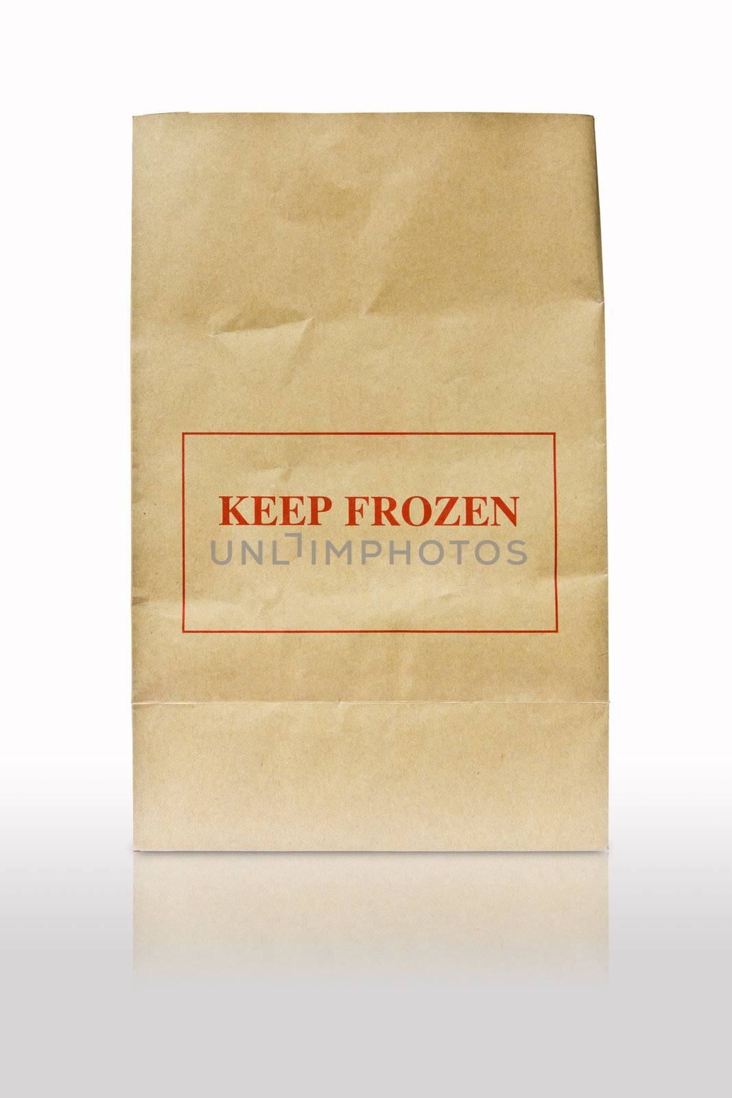 brown paper bag with keep frozen sign by tungphoto