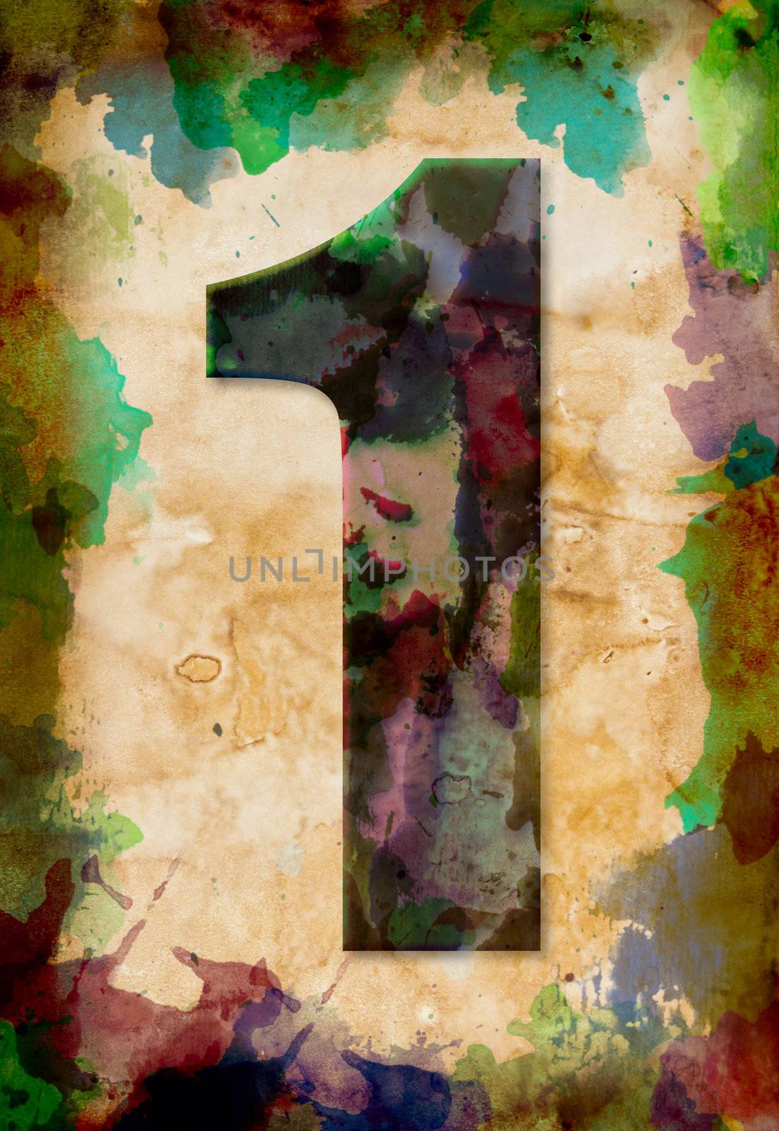 number one watercolor on vintage paper by tungphoto