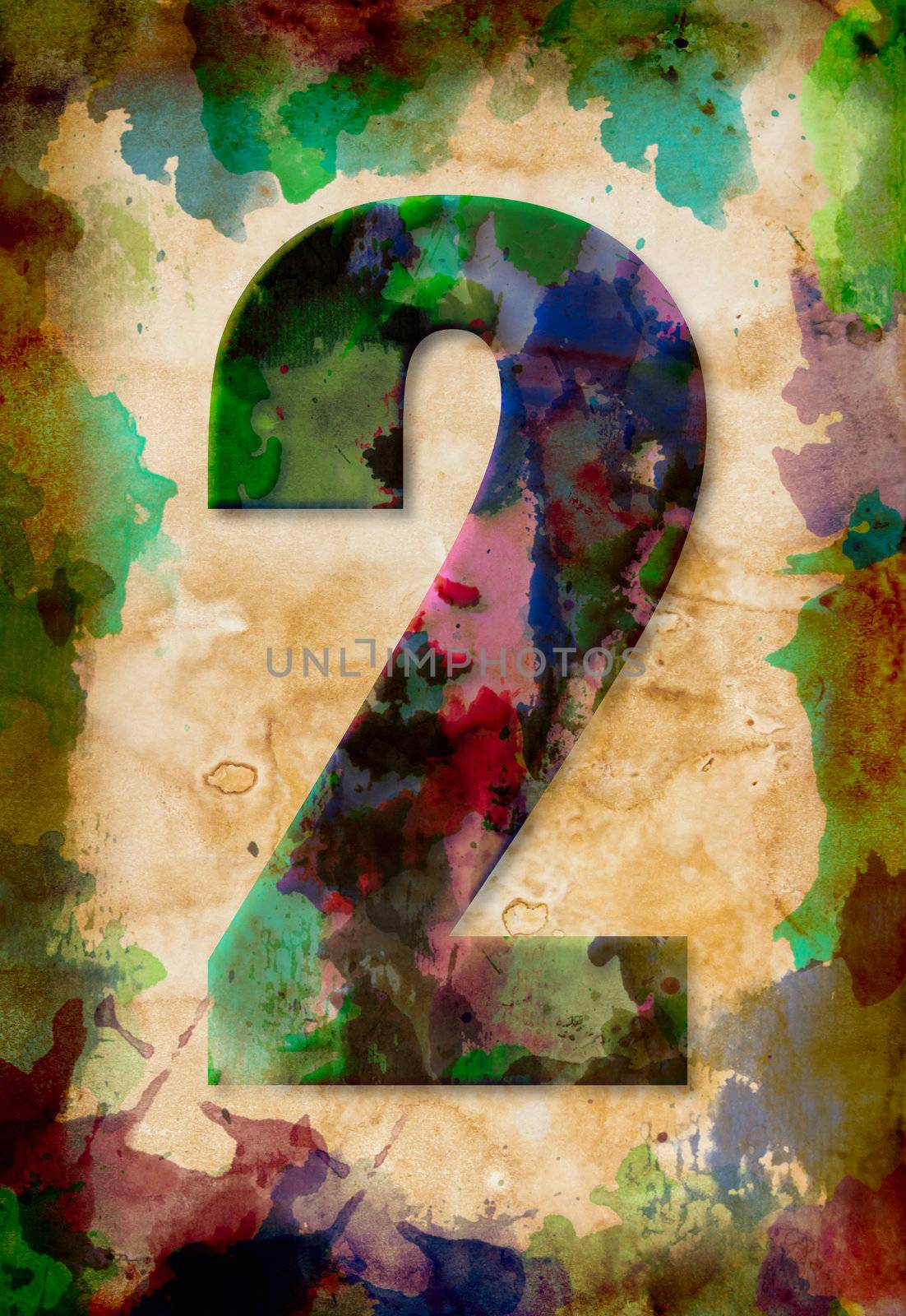 number two watercolor on vintage paper by tungphoto