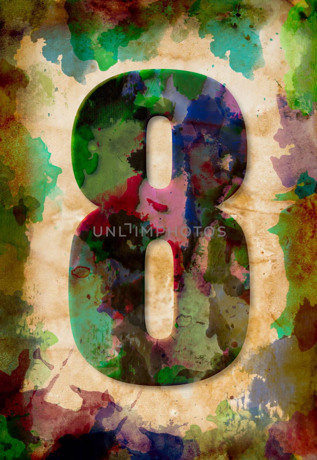 number eight watercolor on vintage paper by tungphoto