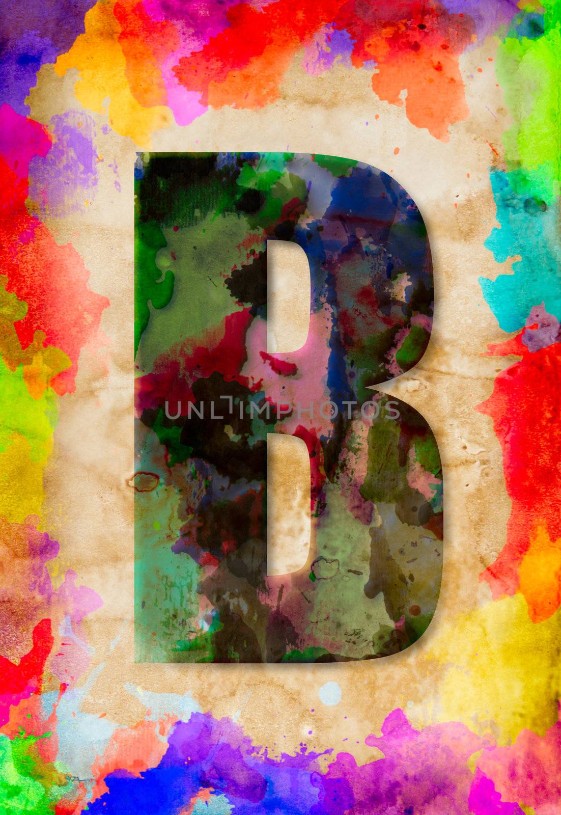 Letter B watercolor on vintage paper by tungphoto