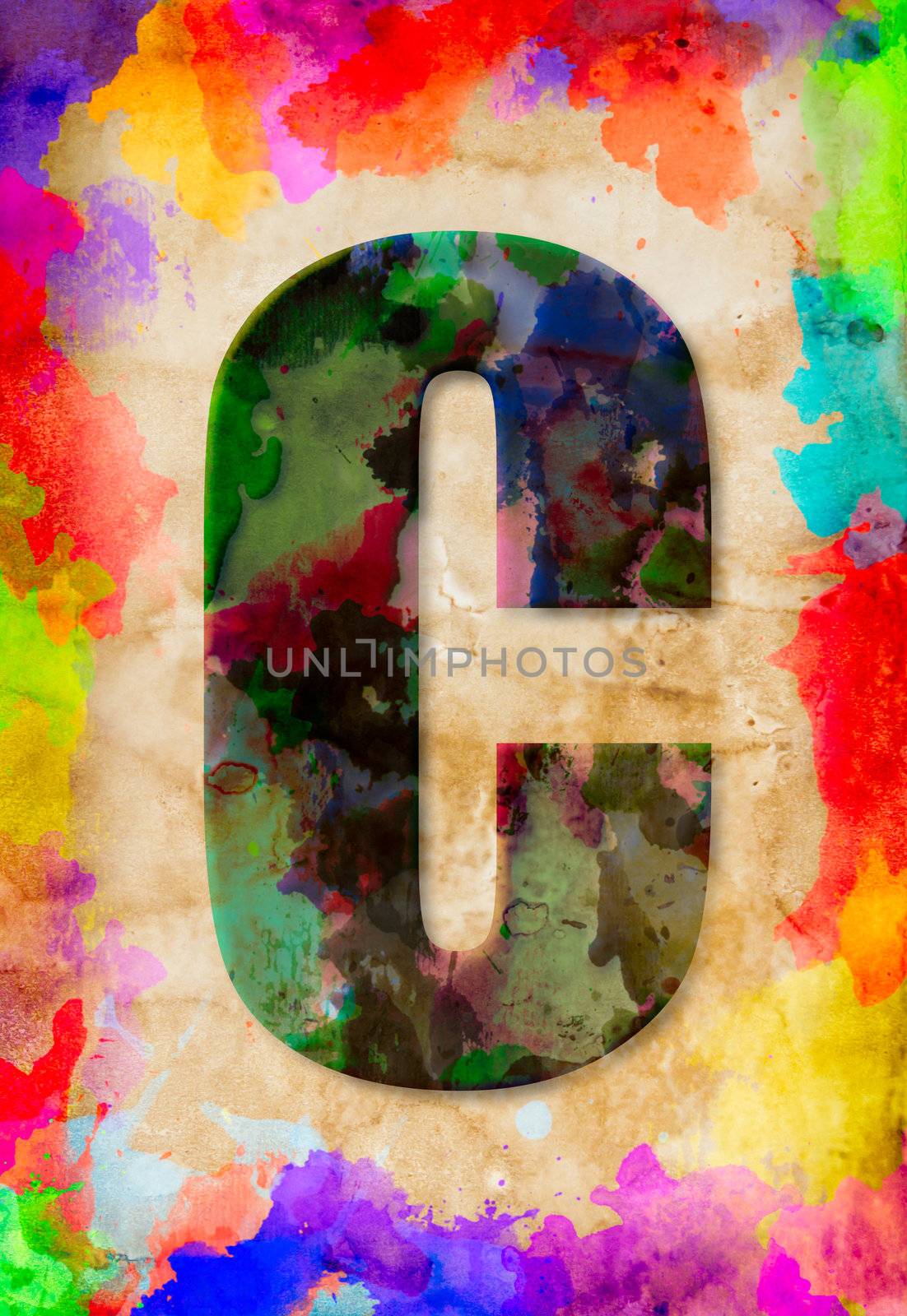 Letter C watercolor on vintage paper by tungphoto