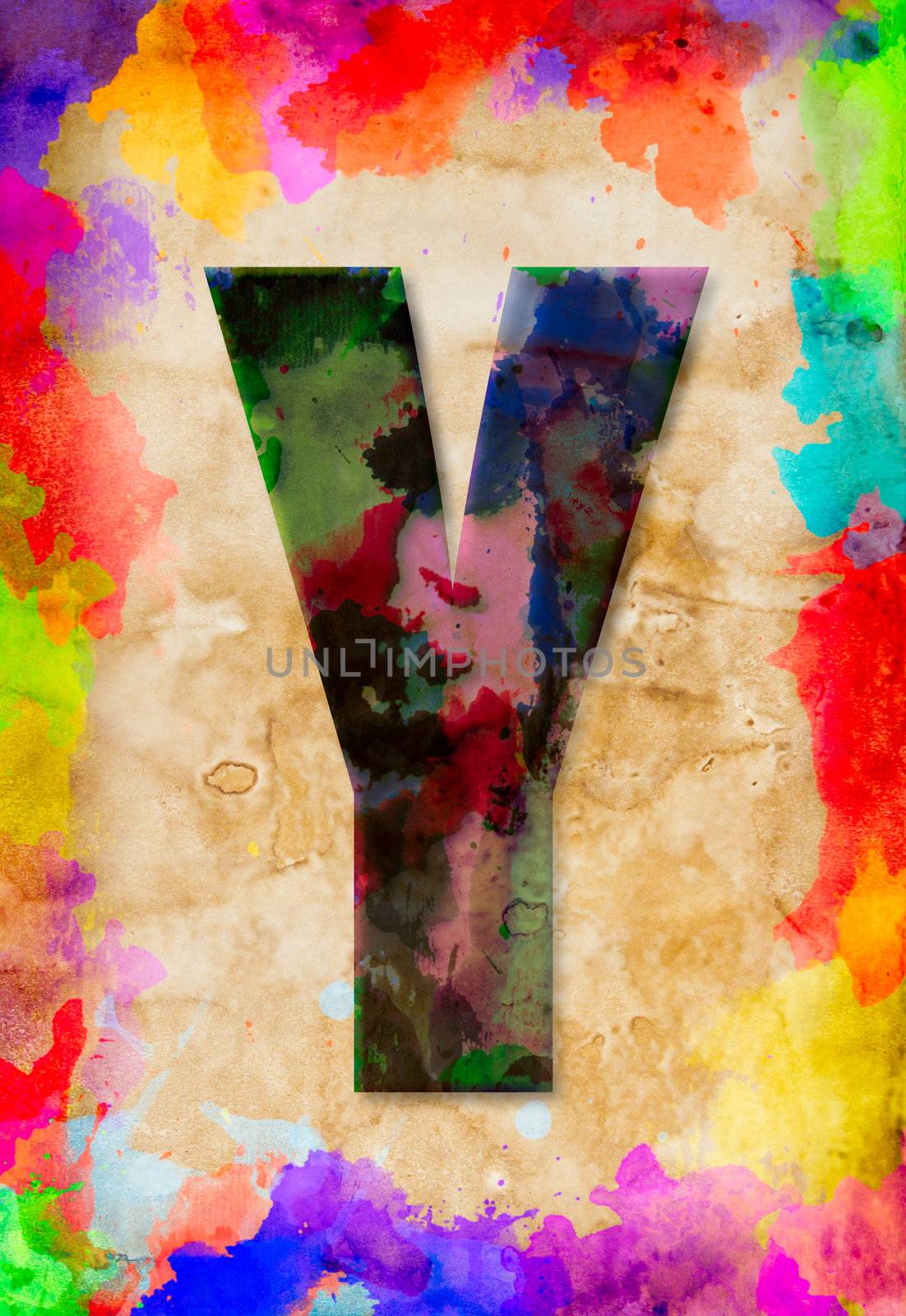 Letter Y watercolor on vintage paper by tungphoto