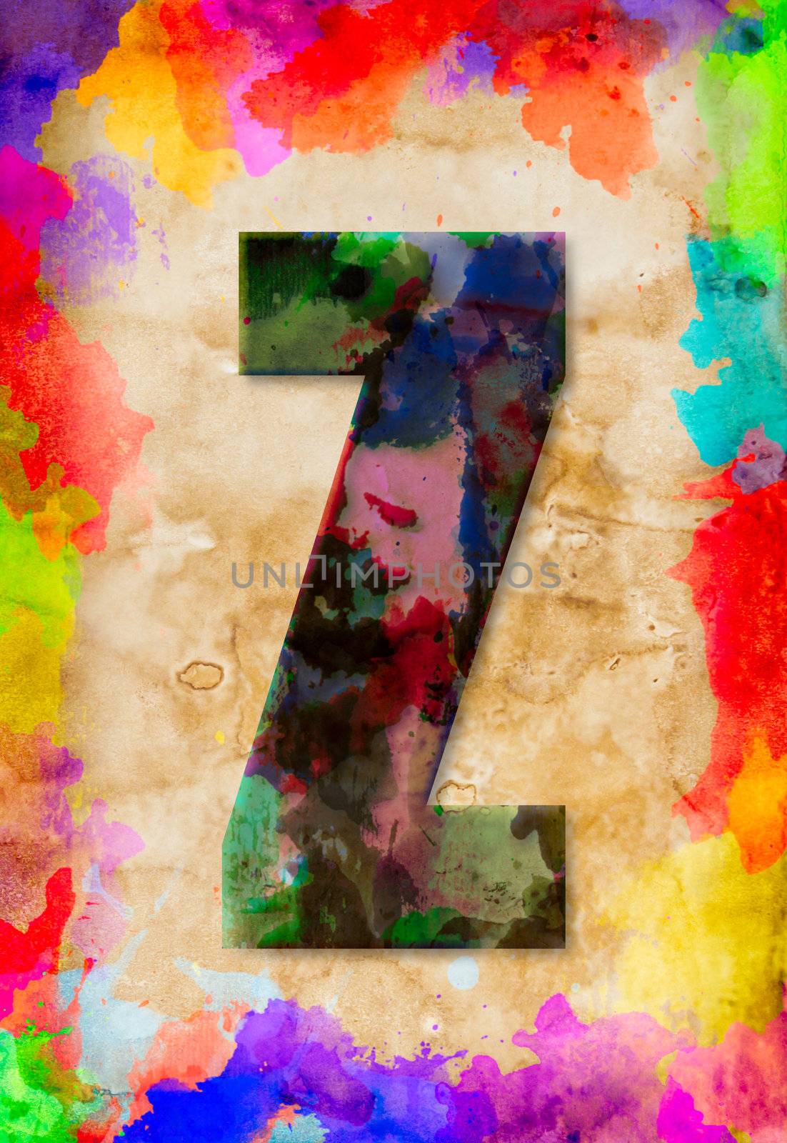 Letter Z watercolor on vintage paper by tungphoto