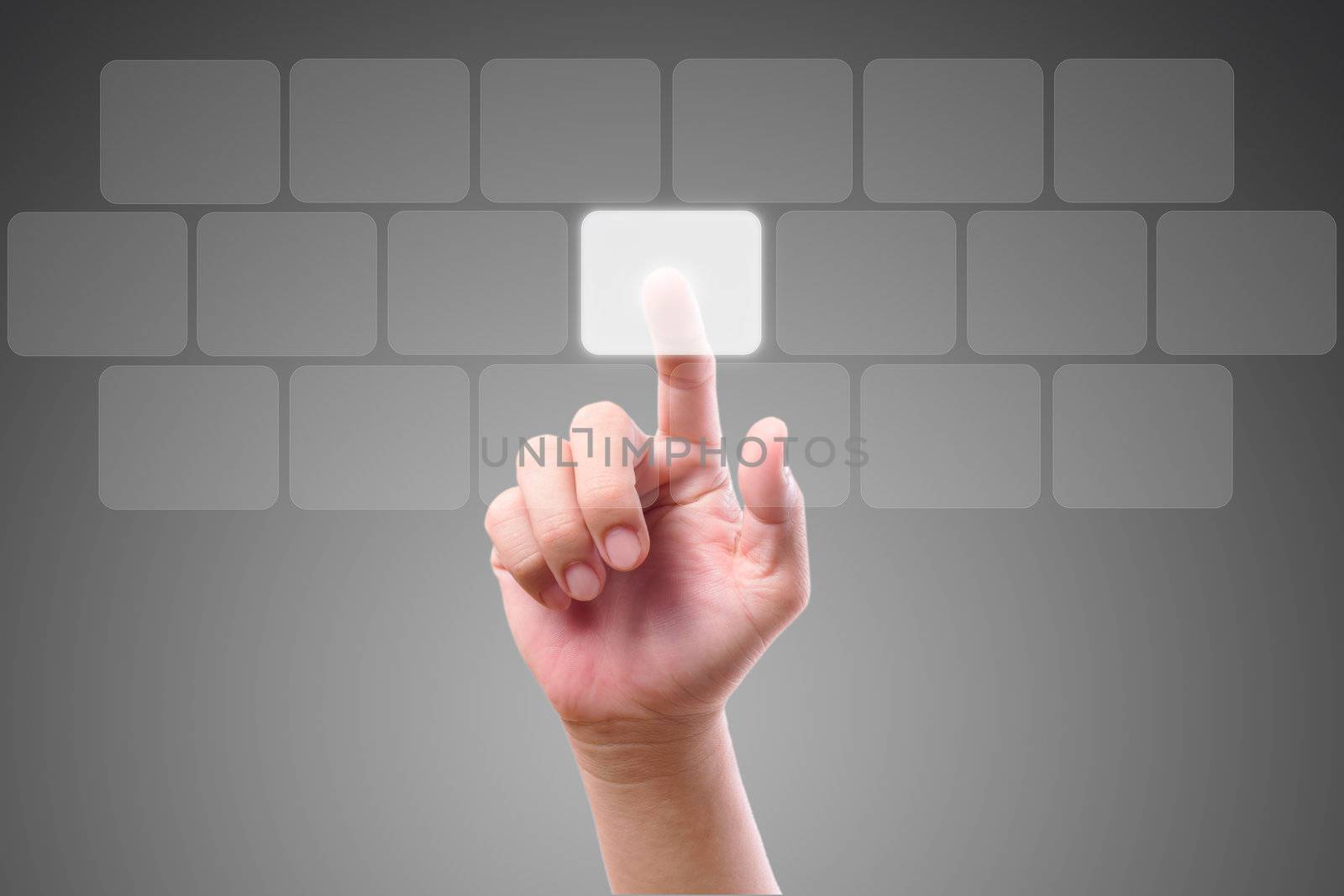 hand pushing button on touch screen by tungphoto