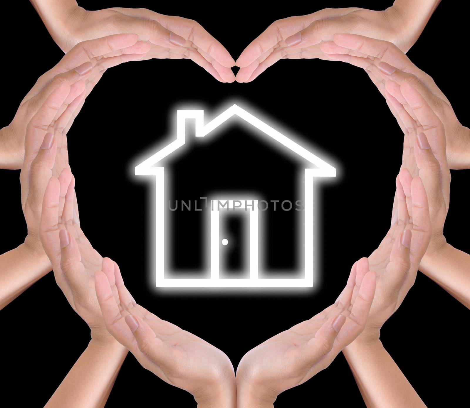 house icon in hands created heart by tungphoto