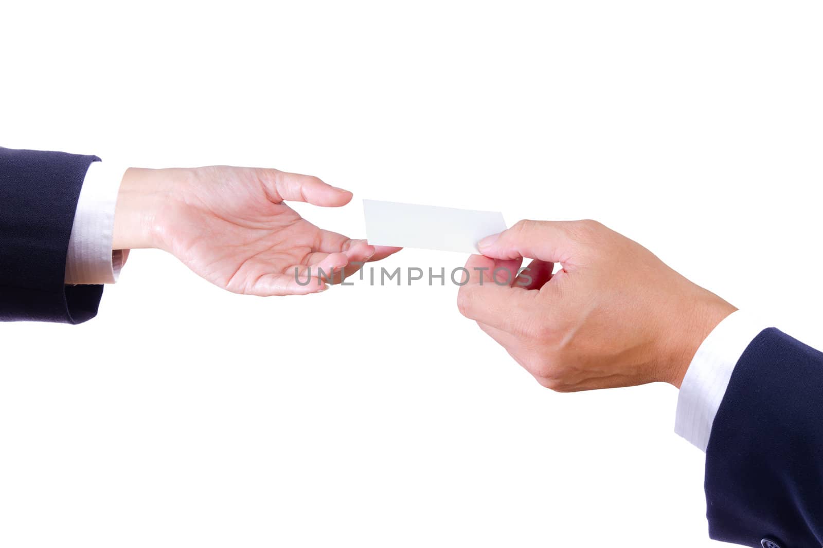 business man hand giving name card  by tungphoto