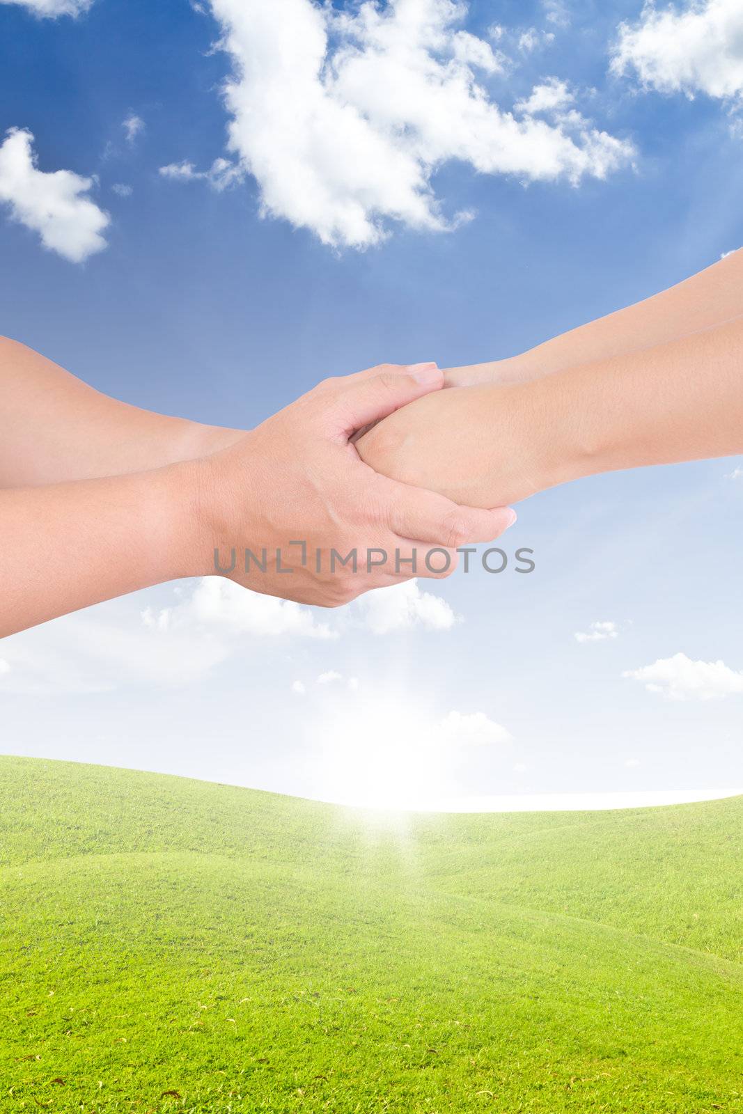 man holding woman hand