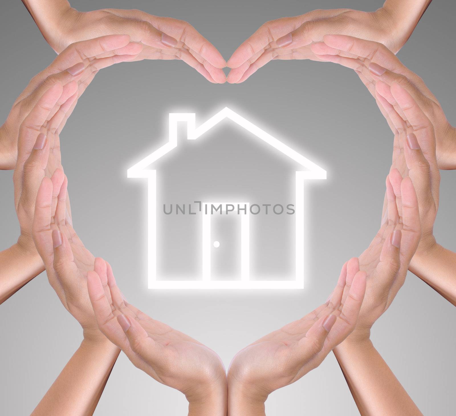 house icon in heart hand by tungphoto