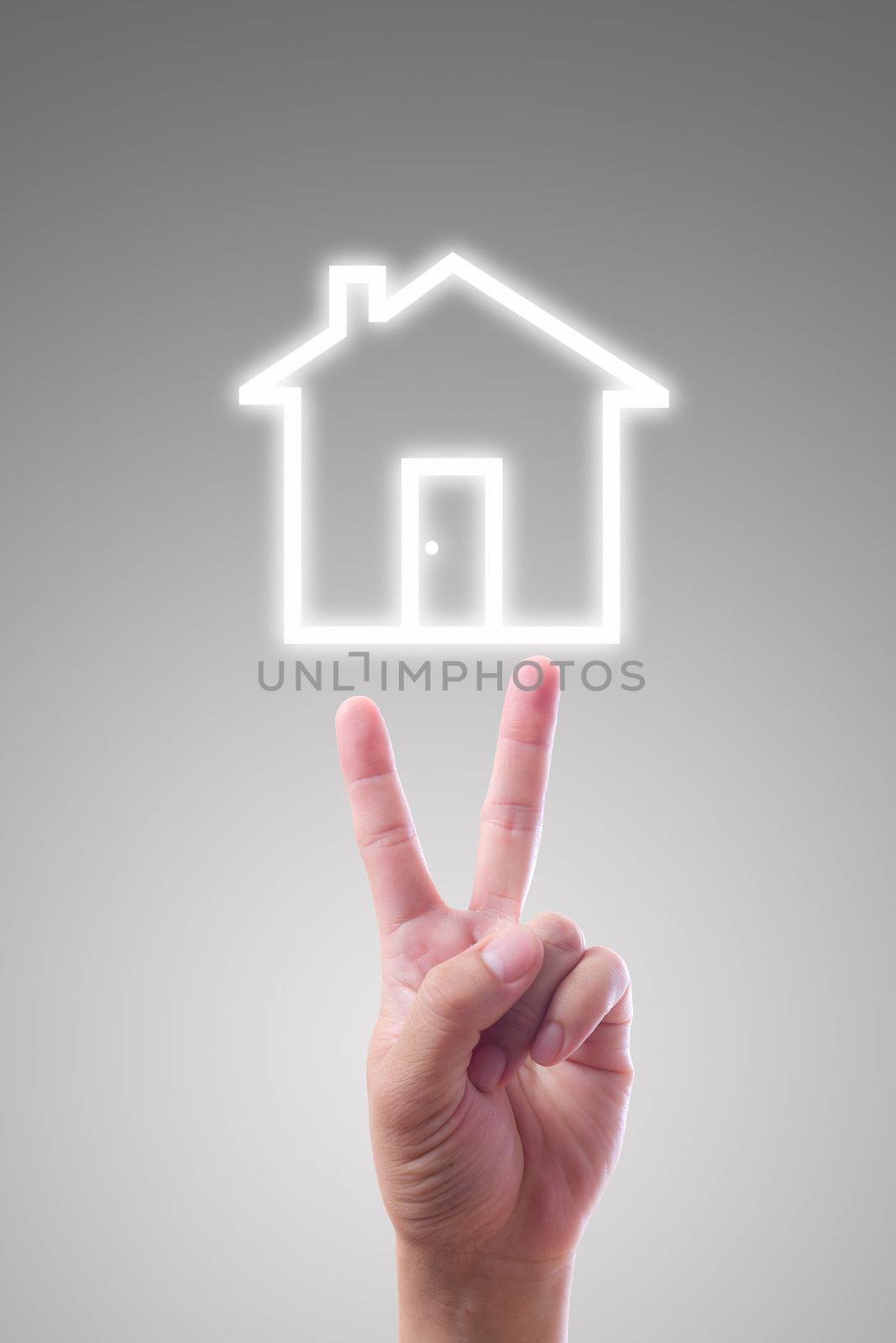 hand pointing to house icon