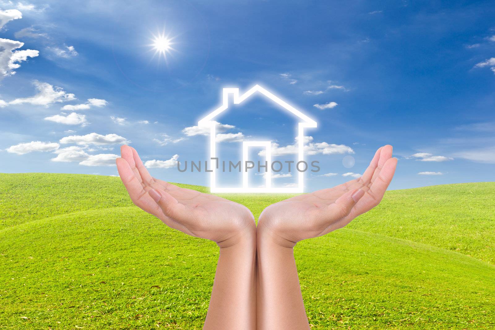 House icon on hand by tungphoto