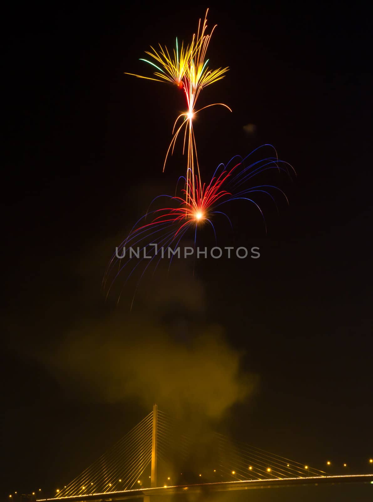 firework in night sky by tungphoto