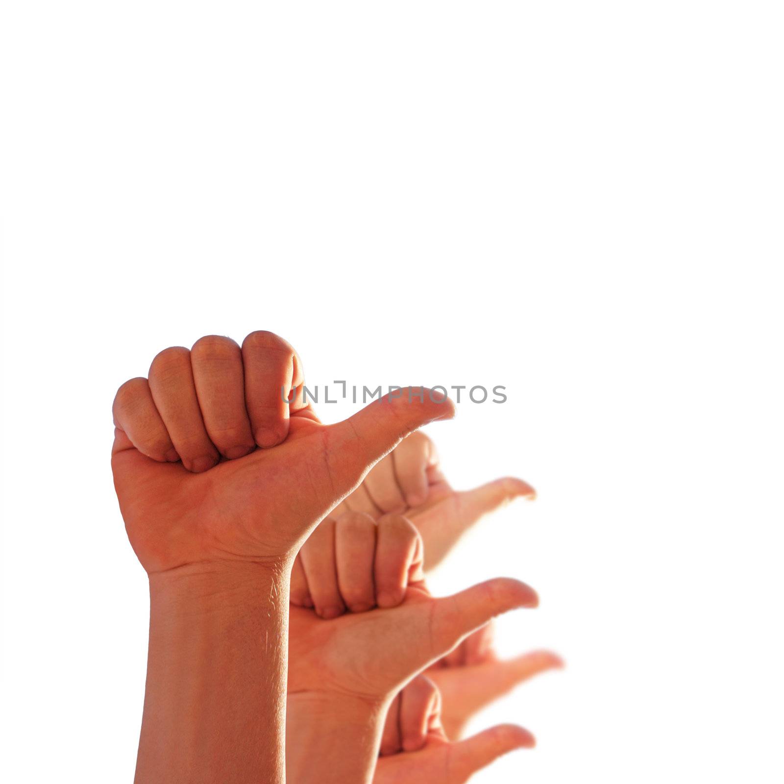 men's hands make thumbs up 
