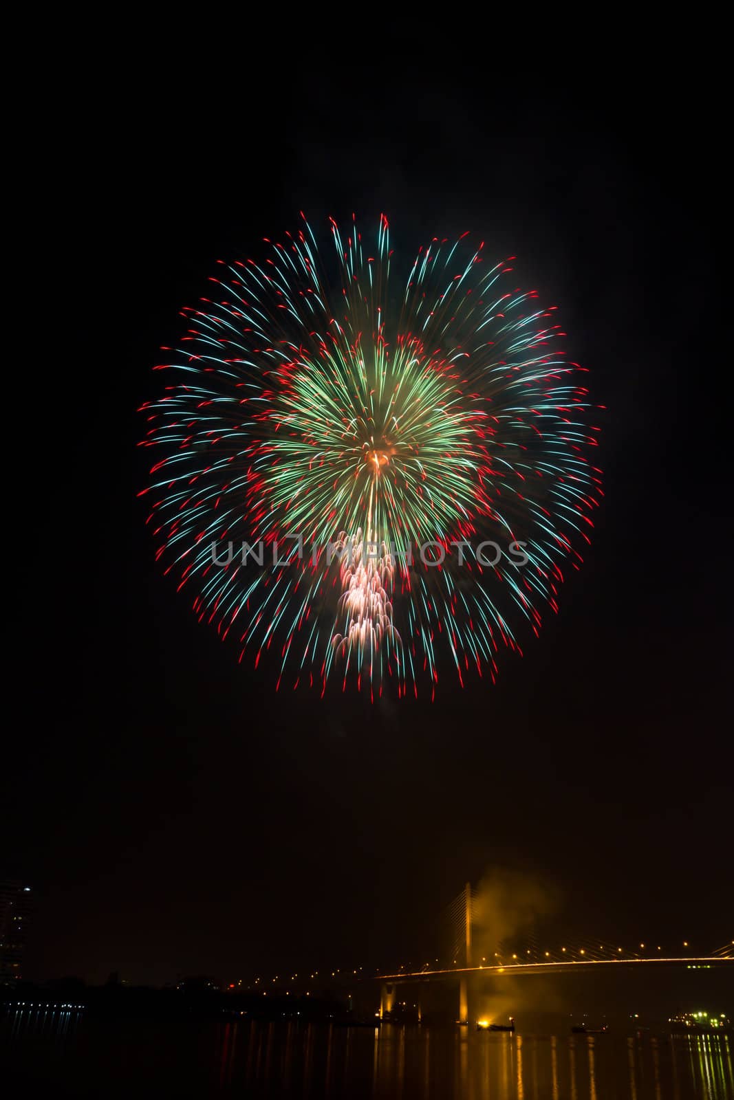 very big firework in night sky by tungphoto