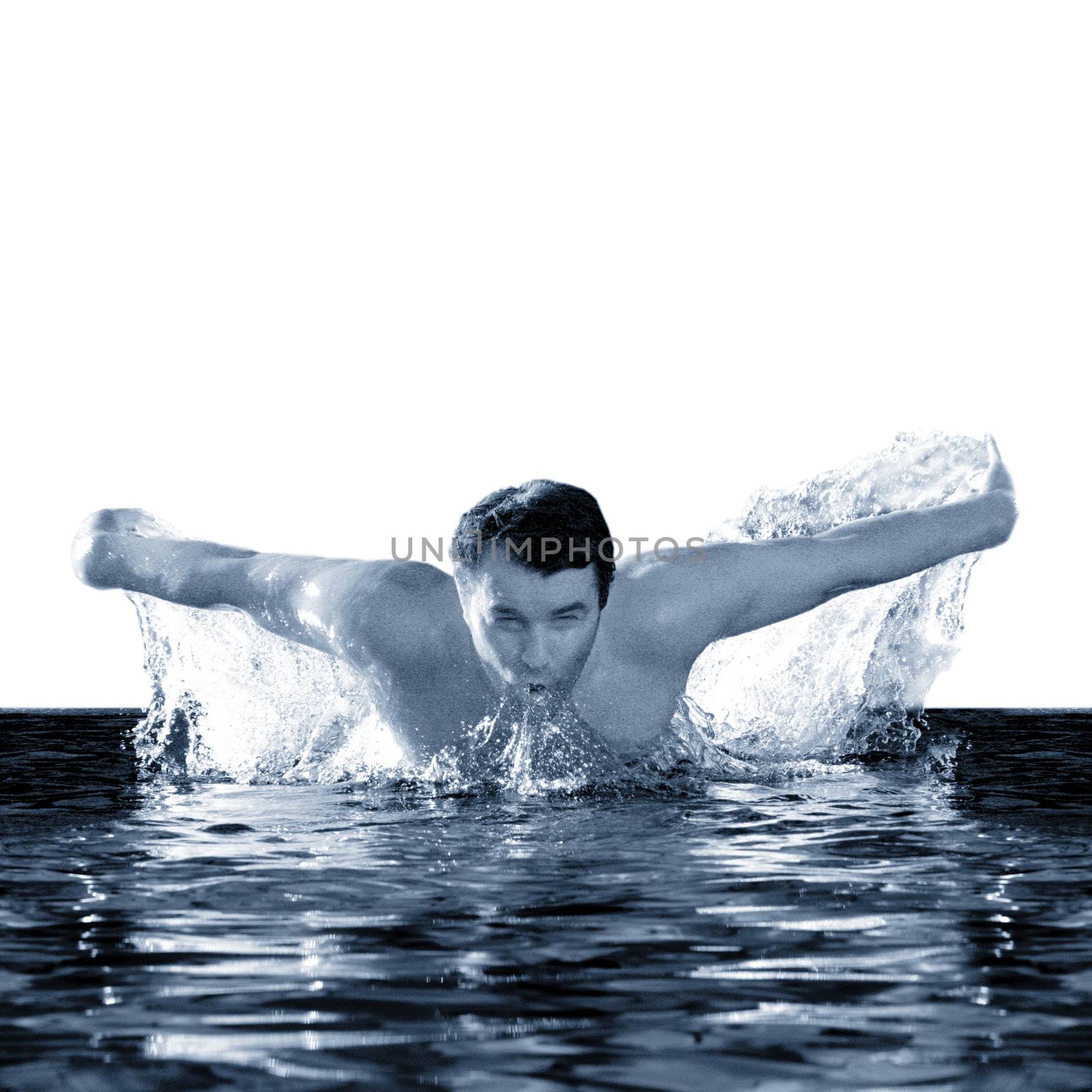 man swims using the butterfly  in pool by photochecker