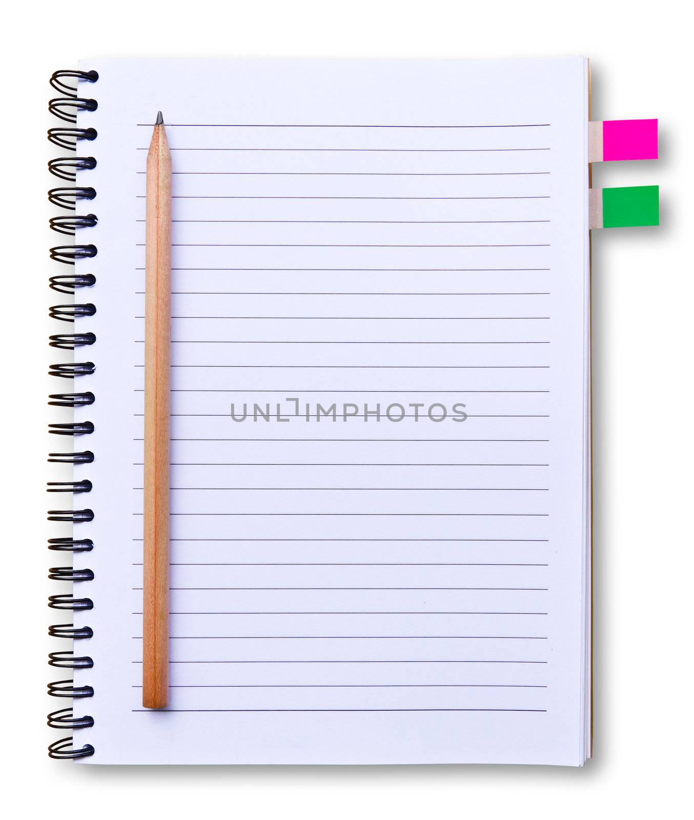 white notebook and pencil isolated