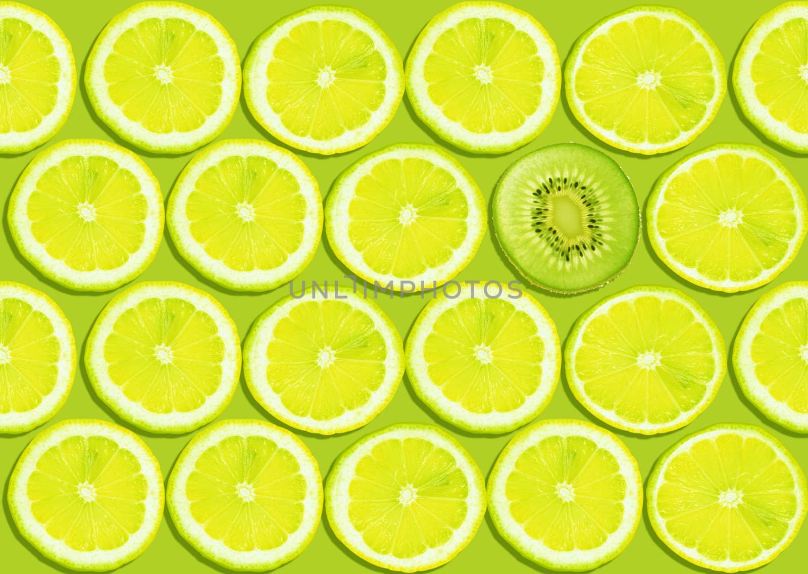 seamless background of fresh lemon slices aaand one kiwi slice.