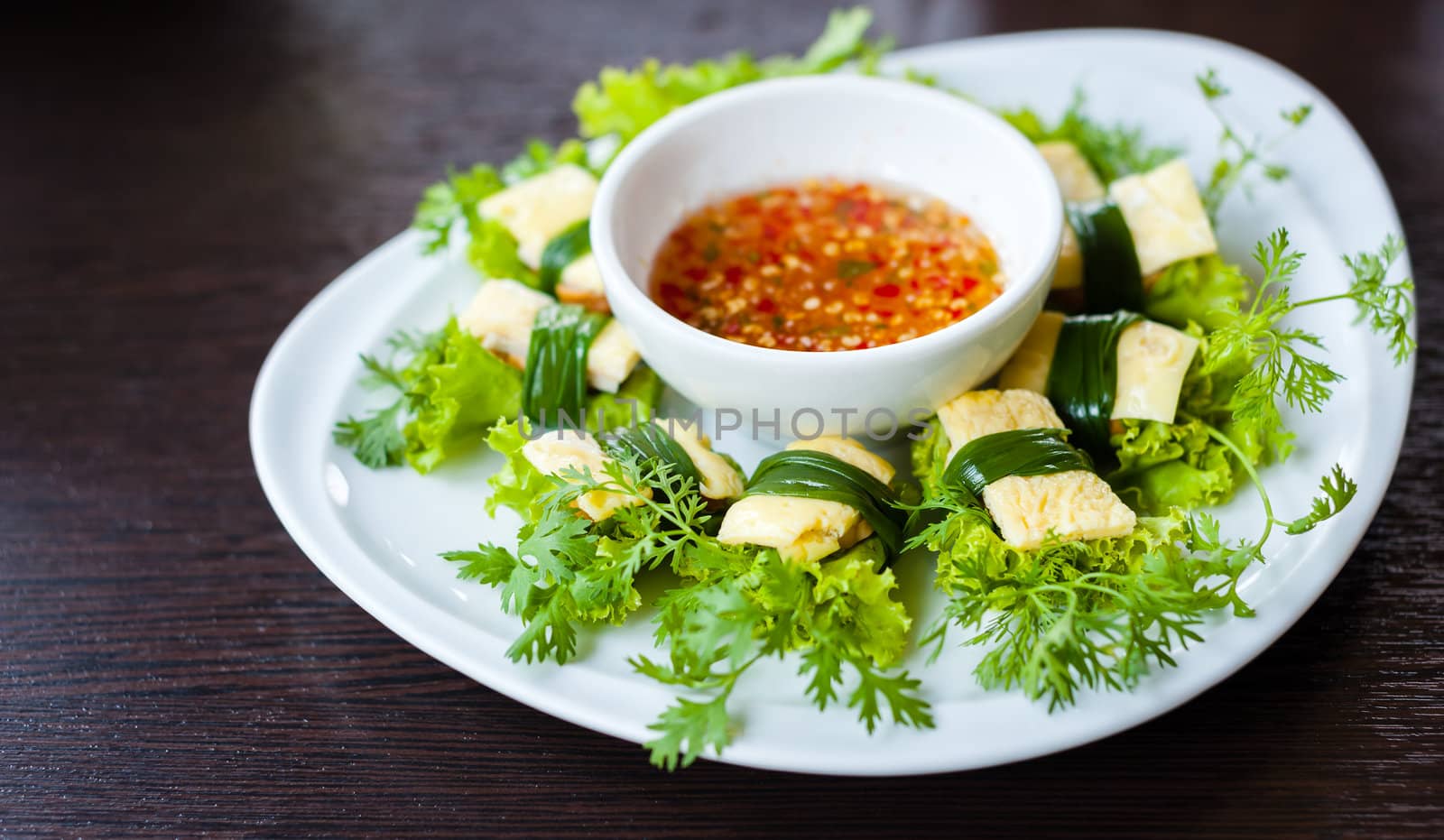 omelette roll with shrimp and vegetable vietnam food style