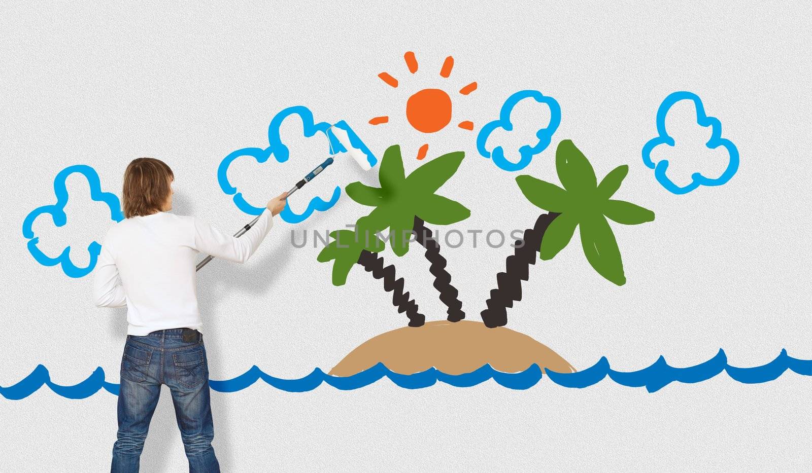 Picture of tropical island and ocean on the wall