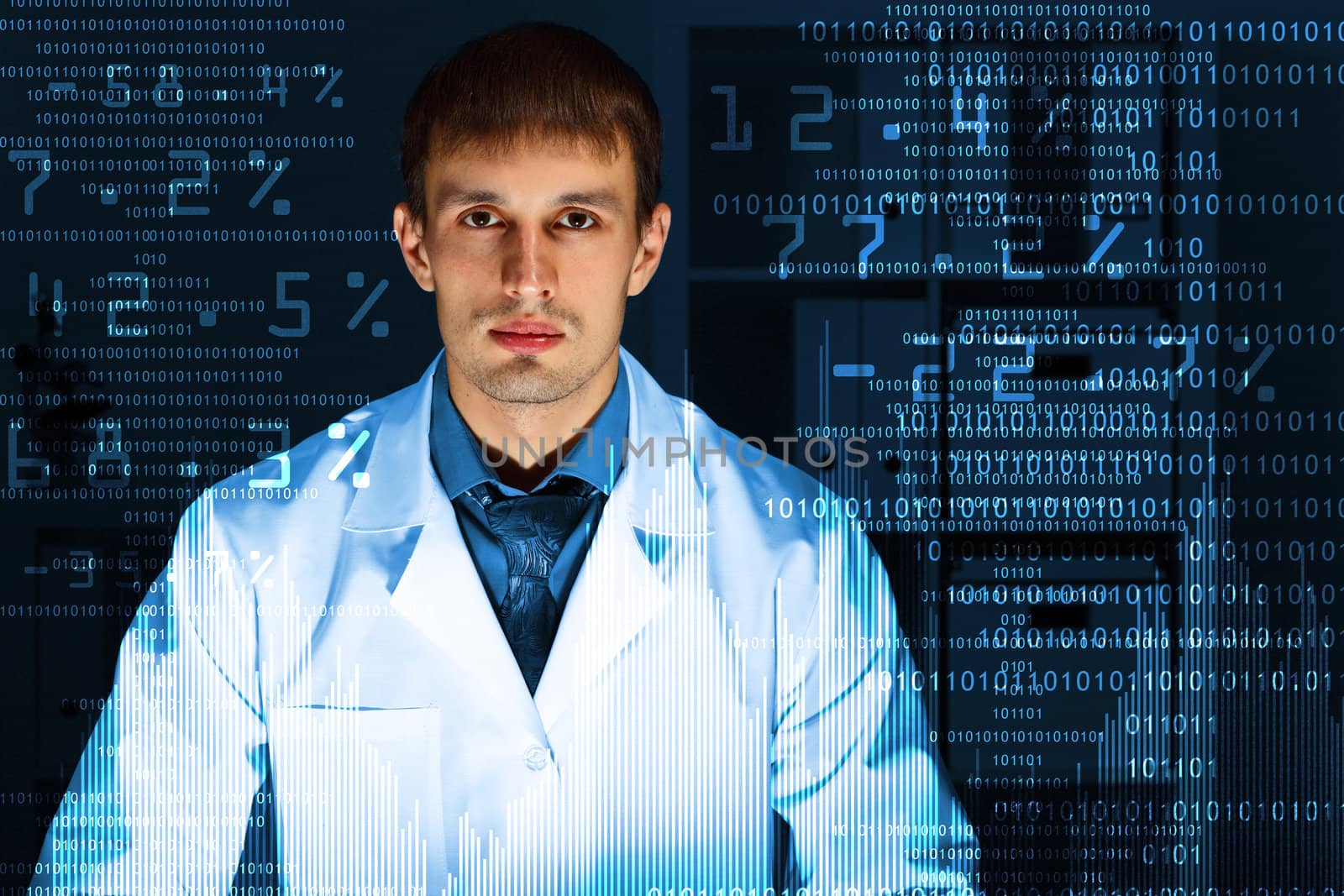 Young scientist in laboratory in white uniform