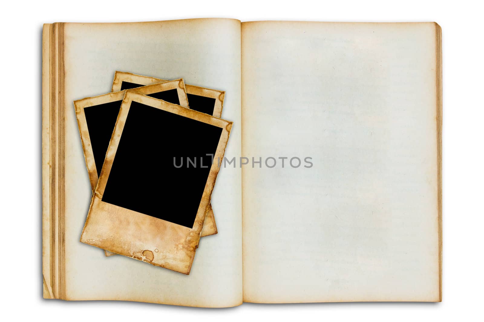 old vintage picture on old blank open book
